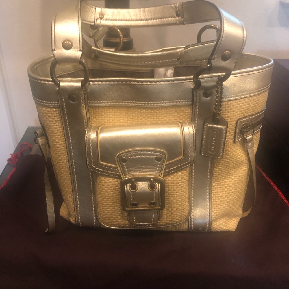 COACH HANDBAGS NWOT Gold leather and weaved straw!! Great Spring/Summer Handbag